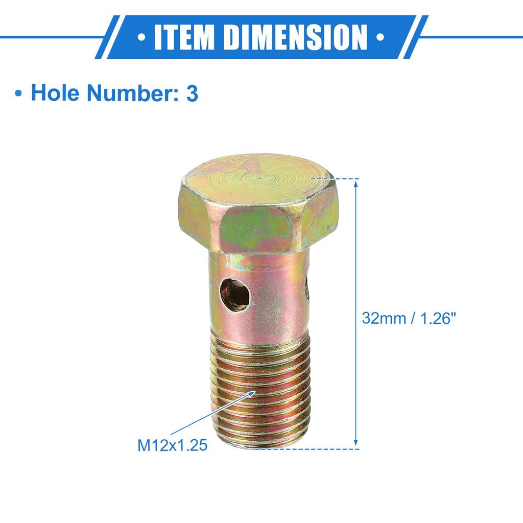 VekAuto Single Banjo Bolt Kit M12x1.25 32mm Length Metric Thread Turbo Brake Line Fitting