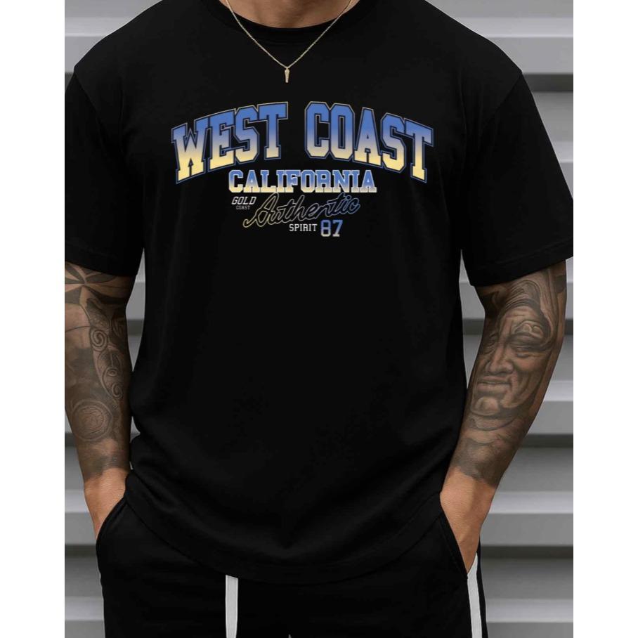 Unisexs West Coast Los Angeles Graphic Tshirt Black Casual Short Sleeve Round Neck Tee With Vintage La Lettering Surf Culture