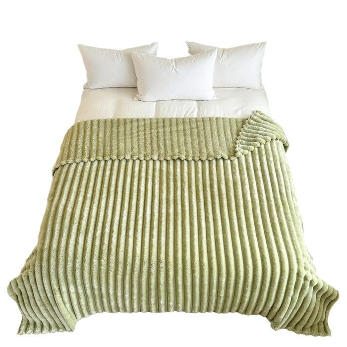 Thickened Rabbit Plush Flannel Blanket for Nap, 4.8cm Wide Striped Air Conditioner Blanket