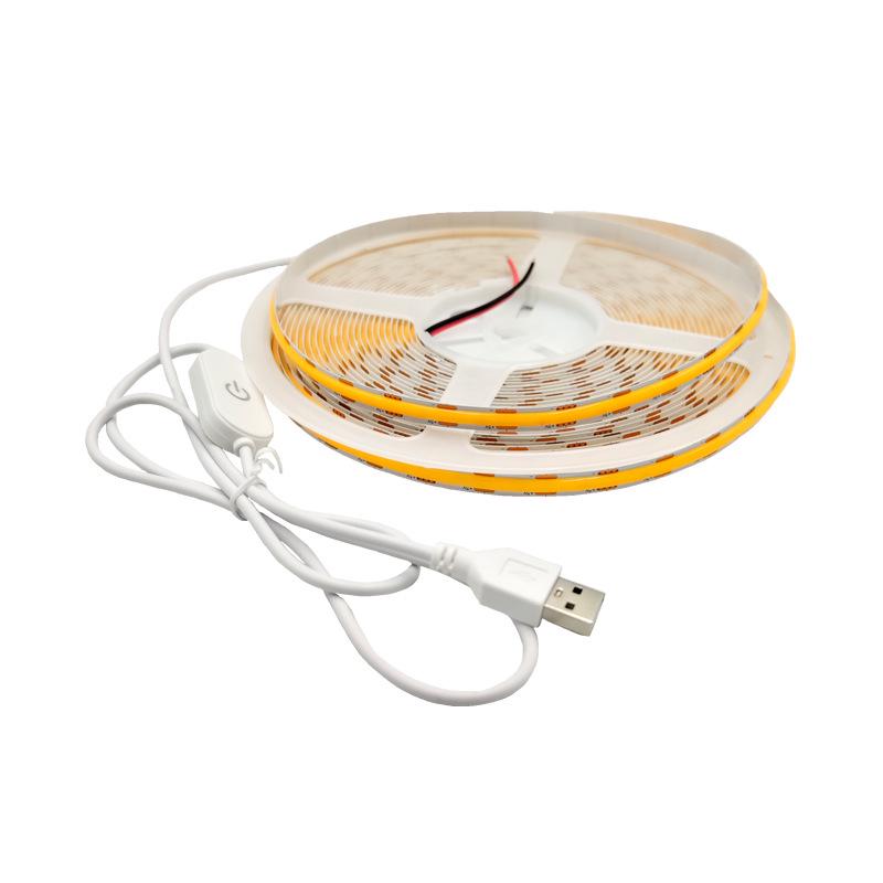 5V COB LED Strip, USB Touch Switch, 300 LEDs, 1.7cm Cuttable, 8MM Self-Adhesive
