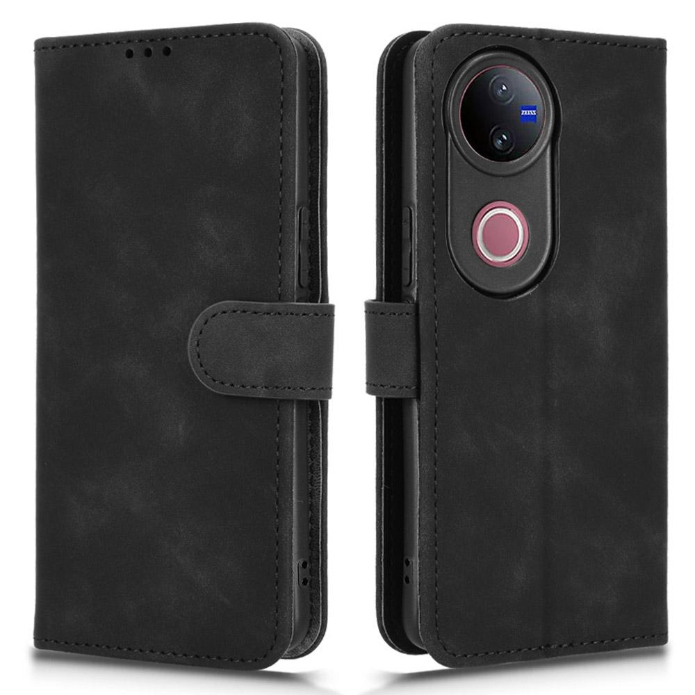 

Для vivo V50 5G Шкіряний чохол з відчуттям шкіри Протиударний Чохол-гаманець Книжка Black