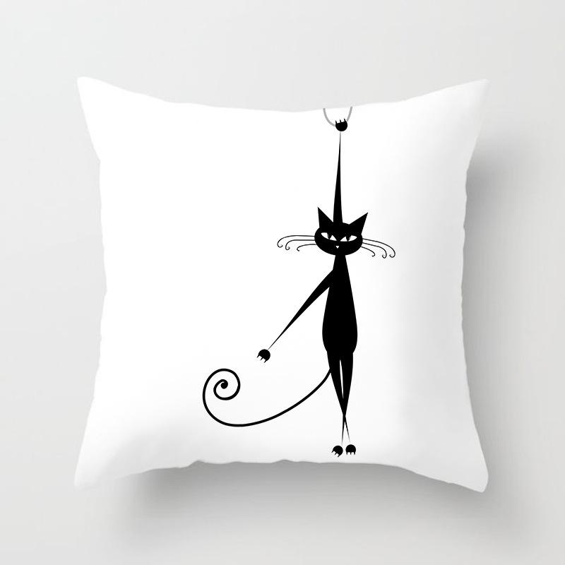 New Cartoon Black Cat Pattern Printed Pillowcase Home Sofa Pillowcase Cushion Cover