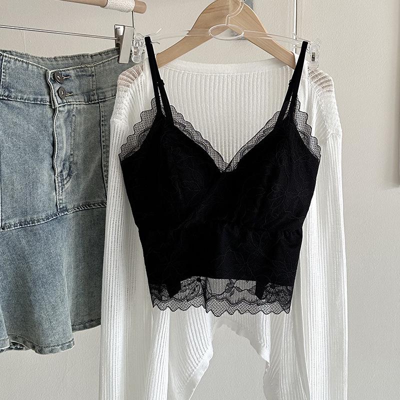 

Кружевной топ-майка Ya Shuang с французской вышивкой, с фиксированными чашками и вкладышами - Универсальный и удобный L чёрный