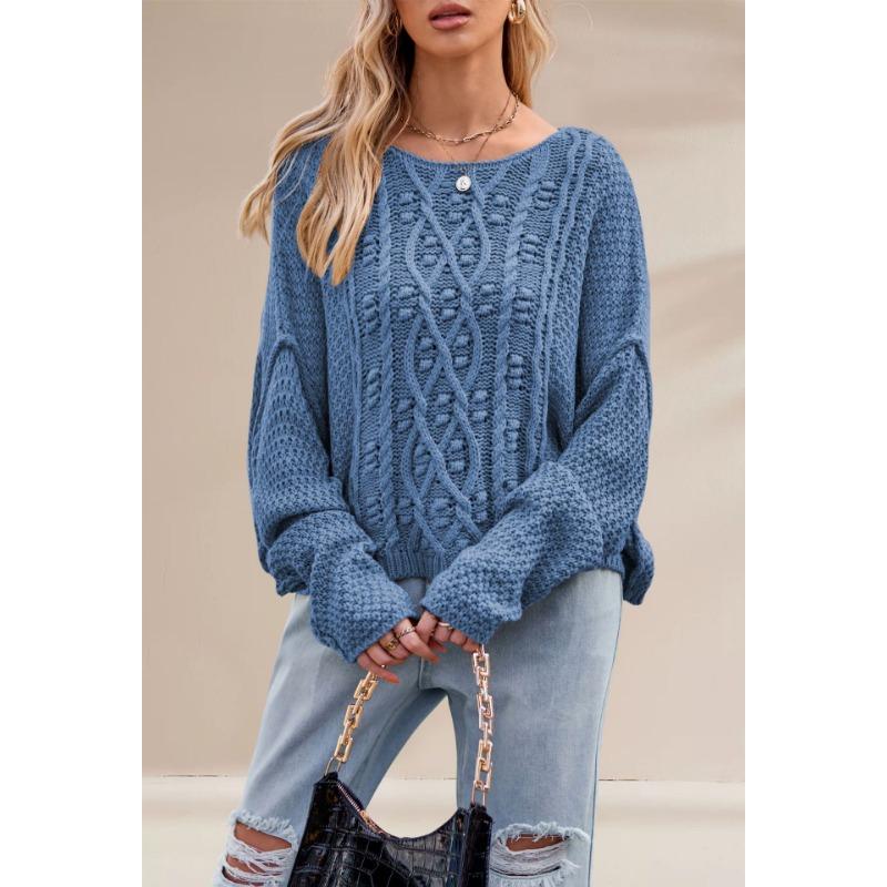 Autumn and winter new hot-selling round neck twisted rope twist loose solid color knitted sweater women