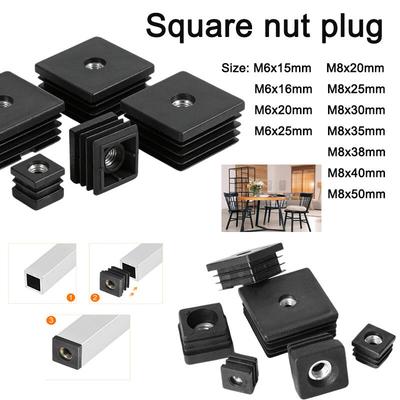 4/8/12/20PCS M6 M8 Plastic Square Pipe Plugs with Nut Hole Blanking End Inserts Caps Pipe Cover Furniture Leg Feet Tube Plug