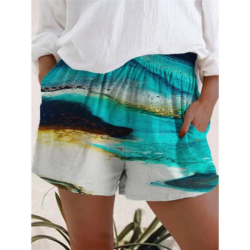 

Europe and America Cross Border Export Foreign Trade Plus Size Ladies Elastic Waist Shorts Peacock Blue M