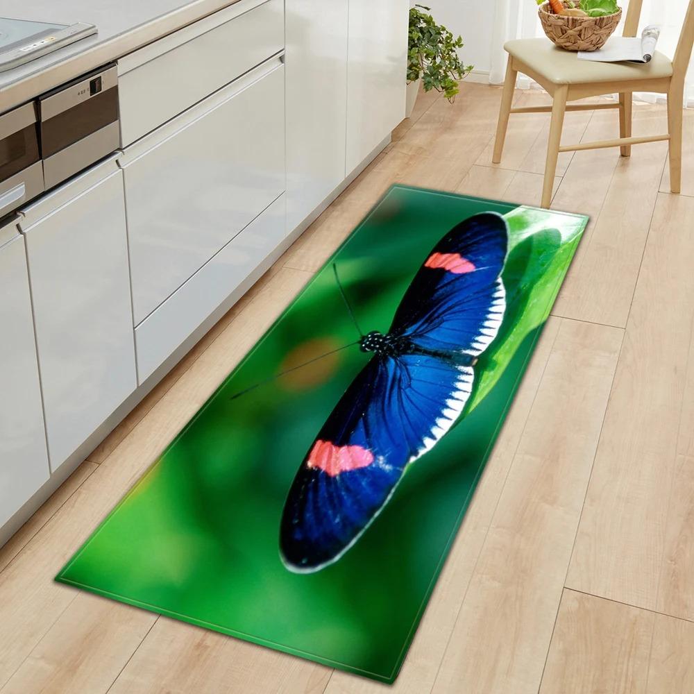 Butterfly Flower Pattern Home Kitchen Floor Mat Door Front Decoration Floor Mat