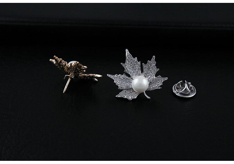 Crystal Maple Leaf Pearl Brooch - Elegant Women's Zircon Corsage Accessory
