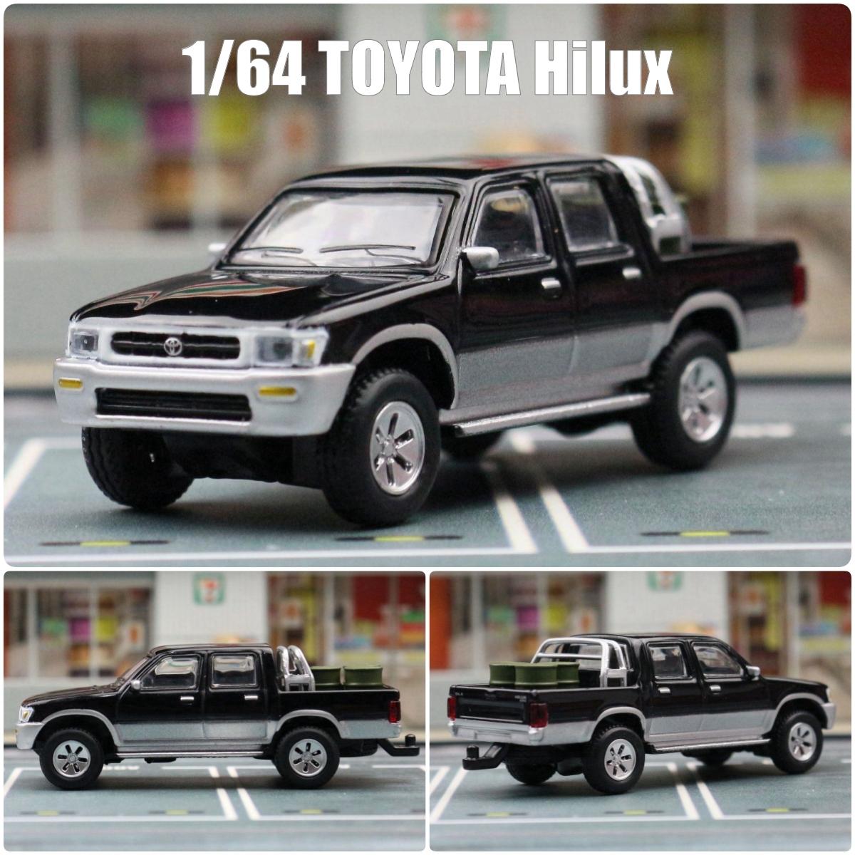 

1/64 TOYOTA Hilux Pickup Truck Миниатюрная игрушечная машинка Премиум-модель Free Wheels Литой металлический сплав Коллекция Подарочный подарок чёрный
