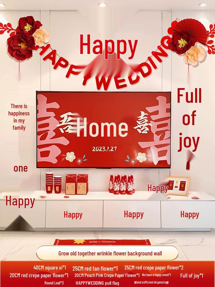 Wedding Decoration Set for Groom's New Home: Living Room TV Wall & Flower Decor