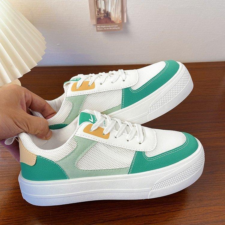 Summer mesh sports white shoes women's summer new thick-soled round head color matching student leisure board