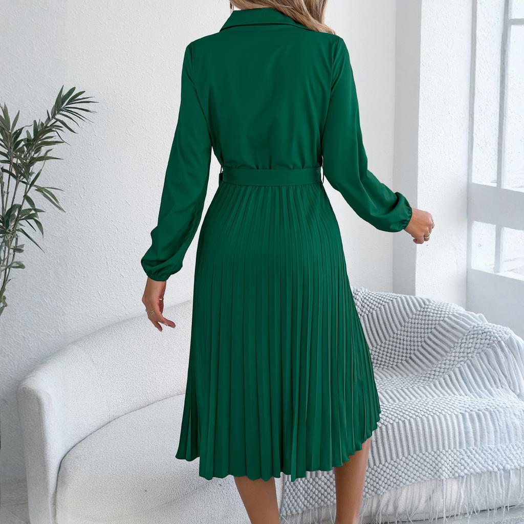 Women's Color Fashion Lapel Long Sleeved And Long dress