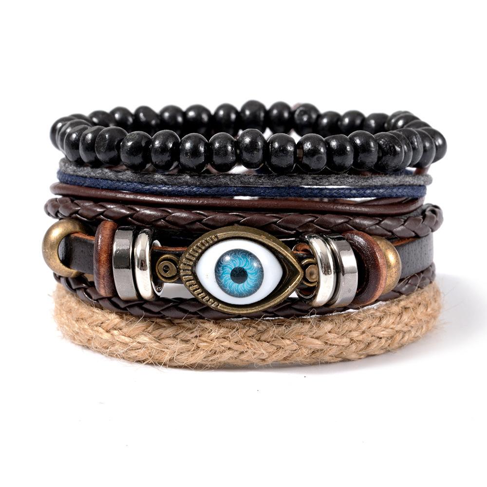 Blaues Auge Lederarmband Mehrschichtig Geflochtenes Seil Armband, Mode Persönlichkeit Hand Schmuck für Frauen Männer