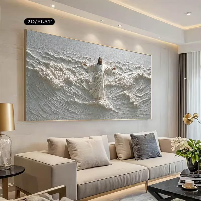 Printing Large Christ Calming Storm Sea Canvas Art Print Frameless, Ideal For Living Room, Home Office Perfect For Christmas Gifts, Religious Decor
