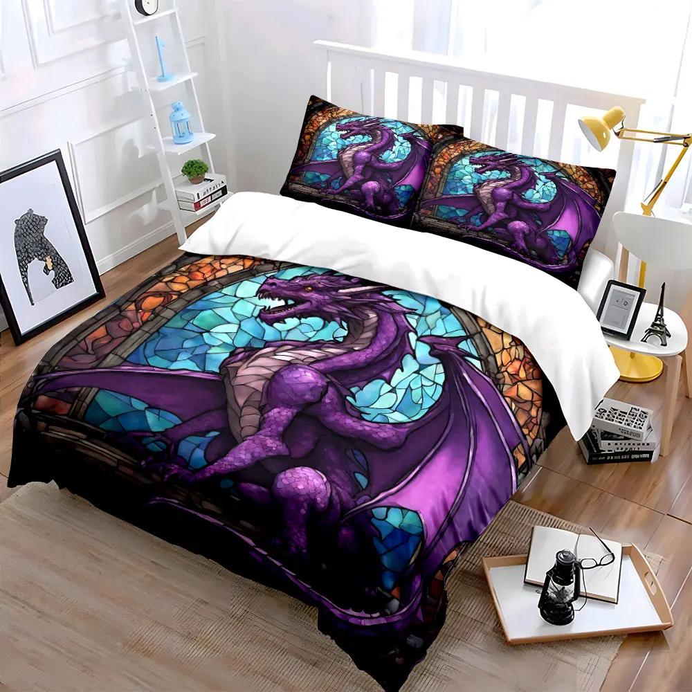 Purple Dragon Decor Set Soft Comfortable Duvet Cover Bedding Set Included 1*Duvet Cover & 2*Pillowcases gift
