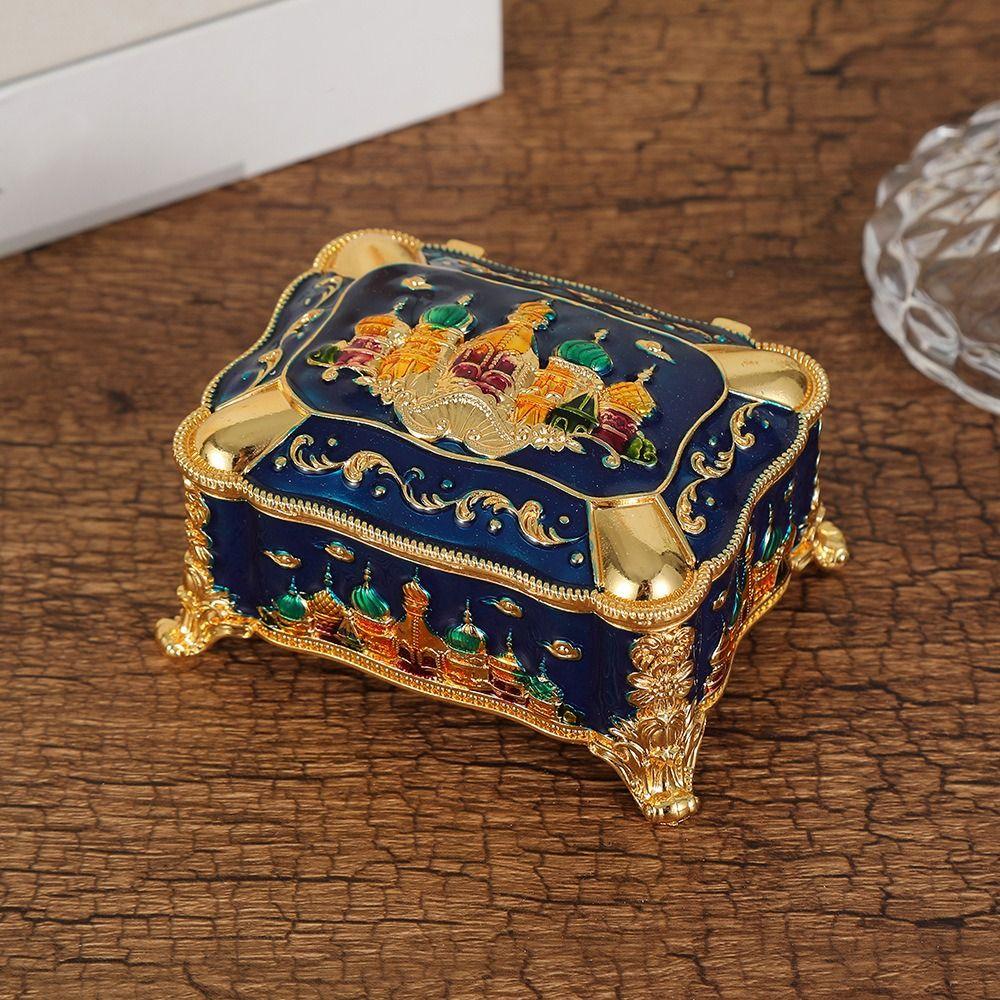 Mini Portable Jewelry Storage Box Embossed Castle Retro Creative Ring Storage Jar Enamel Alloy Colorful Princess Dresser Display