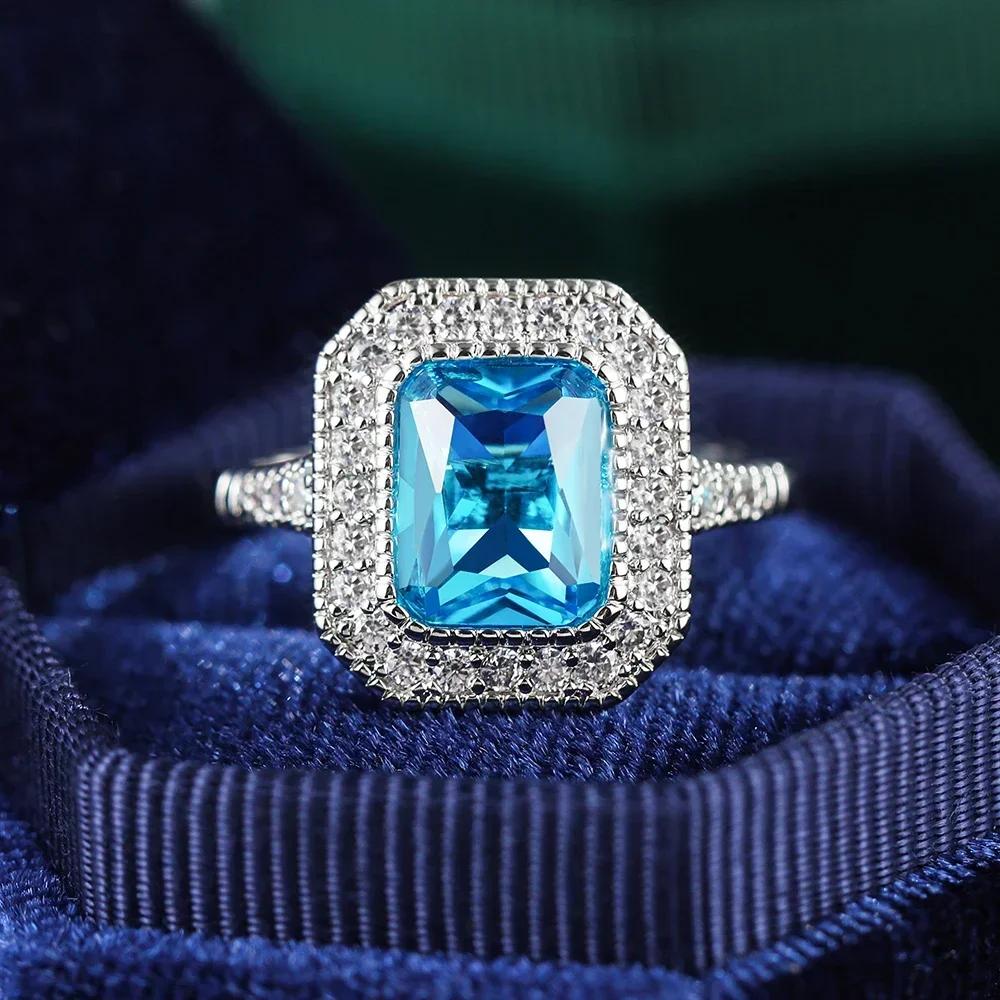 

2026 Gorgeous Sky Blue Square CZ Rings for Women Shiny Bridal Wedding Party Accessories Elegant Lady Ring High Quality Zircon 6
