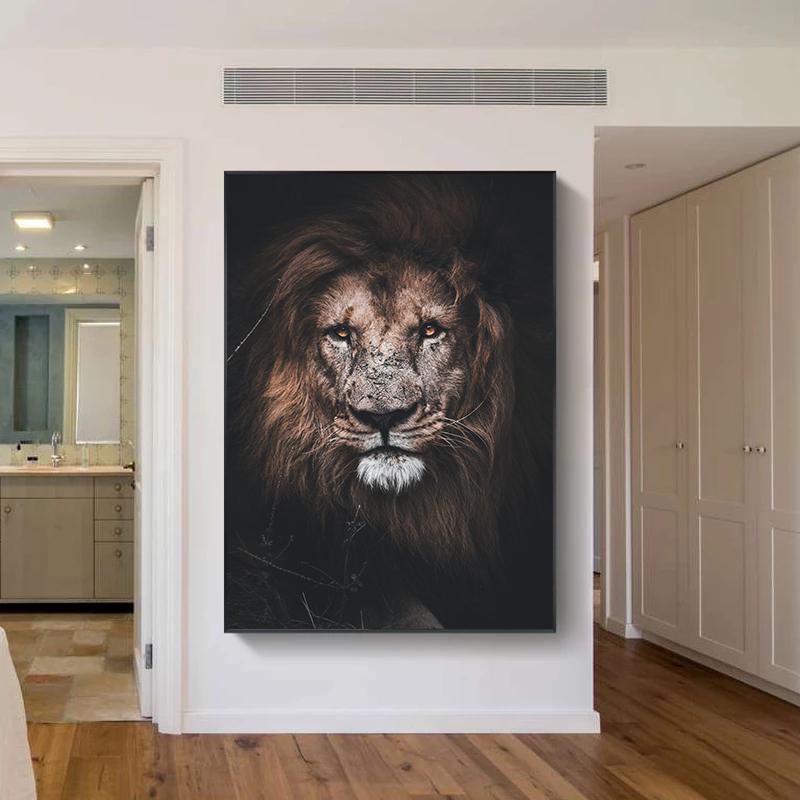 Black White Animals Art Lions Oil Painting Canvas Art Posters and Prints Wall Pictures for Living Room Home Wall Decor