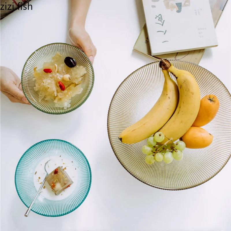 Transparent Glass Fruit Plate Round Shape Tall Feet Glass Bowl Fruit Salad Bowl Snack Tray Dish Dessert Plate Decorative Plates