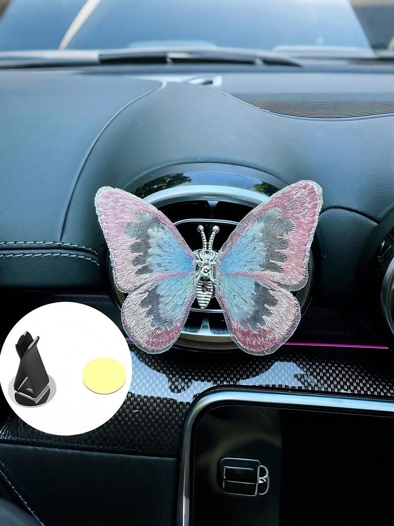 Dynamic Butterfly Car Vent Clip - Colorful Embroidered Wings, Easy to Install, Durable Fabric, Unique and Beautiful Car Decorati