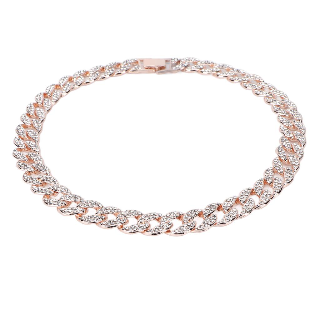 Cuban Necklace Men Women Stylish Elegant Shiny Rhinestones Hip Hop Necklace Jewelry Gift for Party (18inch)
