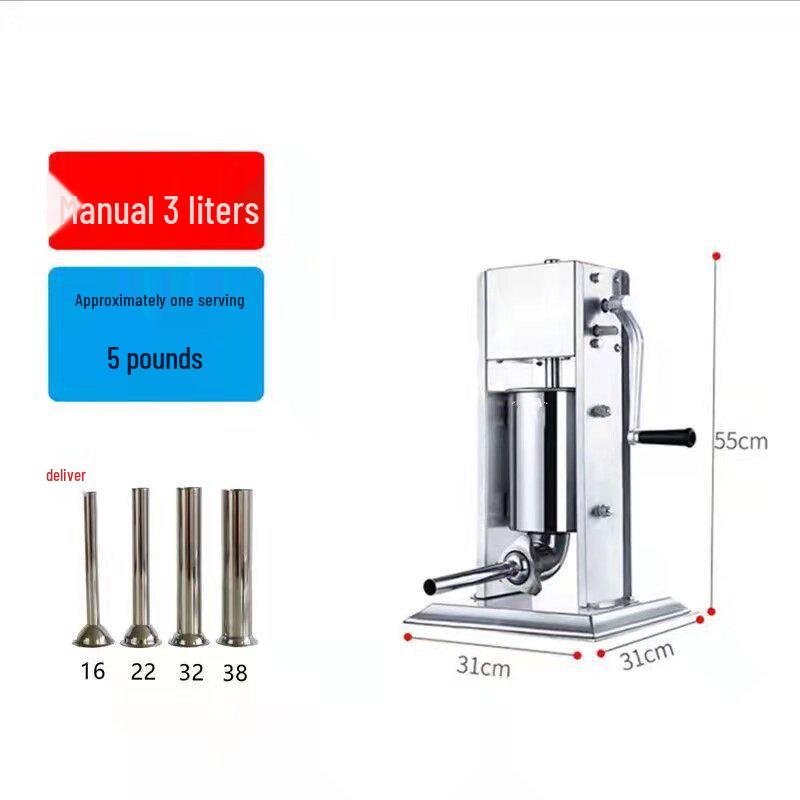 Stainless Steel Manual-Commercial Sausage Stuffer & Auto-Fill Machine for Cured, Ham, and Meat Sausages
