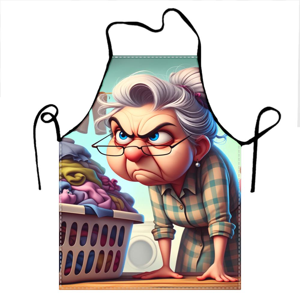 Cartoon Grandma Laundry Apron Funny Kitchen Apron For Women And Men With Humorous Design And Adjustable Straps