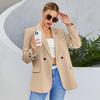 Frauen Herbst Frühling Anzug Mantel Formal Business Stil Knopfverschluss Strickjacke Einfarbig Plus Größe Lose Revers Langarm Taschen OL Pendler Jacke