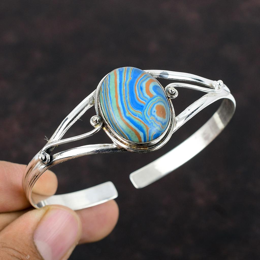 Bracelet de manchette Rainbow Calsilica 925 Bracelet en argent sterling Bijoux en pierres précieuses Bracelet réglable Bracelet de manchette fait à la main Bijoux uniques pour cadeau