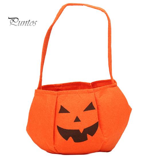 Candy Holder for Kids Halloween Pumpkin Bag Kids, Small Trick or Treat Bucket, Reusable Soft Face Basket with Handle Party Decoration