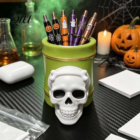 Fun Holiday Gift for Students Halloween Pen Holder, Cute Ghost/Skull Bamboo Tube Shaped Pencil Durable Pot For Workstations Cup, Multi-functional