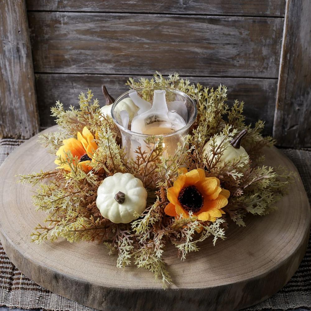Harvest Festival Wreath Long-Lasting Maple Leaf Wreath Thanksgiving Wreath Artificial Fall Candle Holder For Home Decor Party