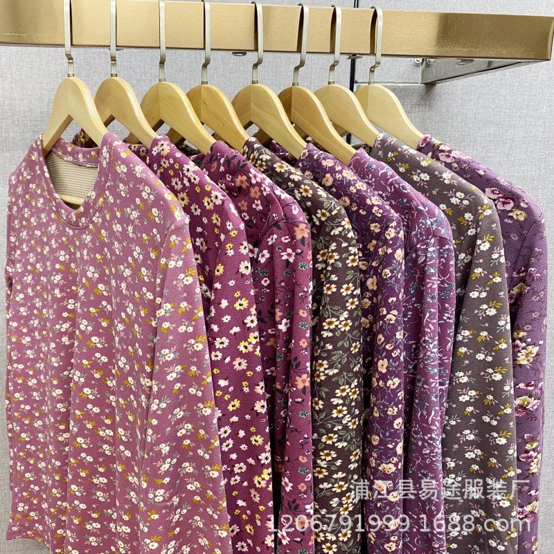 Autumn and winter middle-aged women's cotton sweater skin-friendly cotton grinding plush thermal underwear stall drive DNU ten yuan autumn clothes
