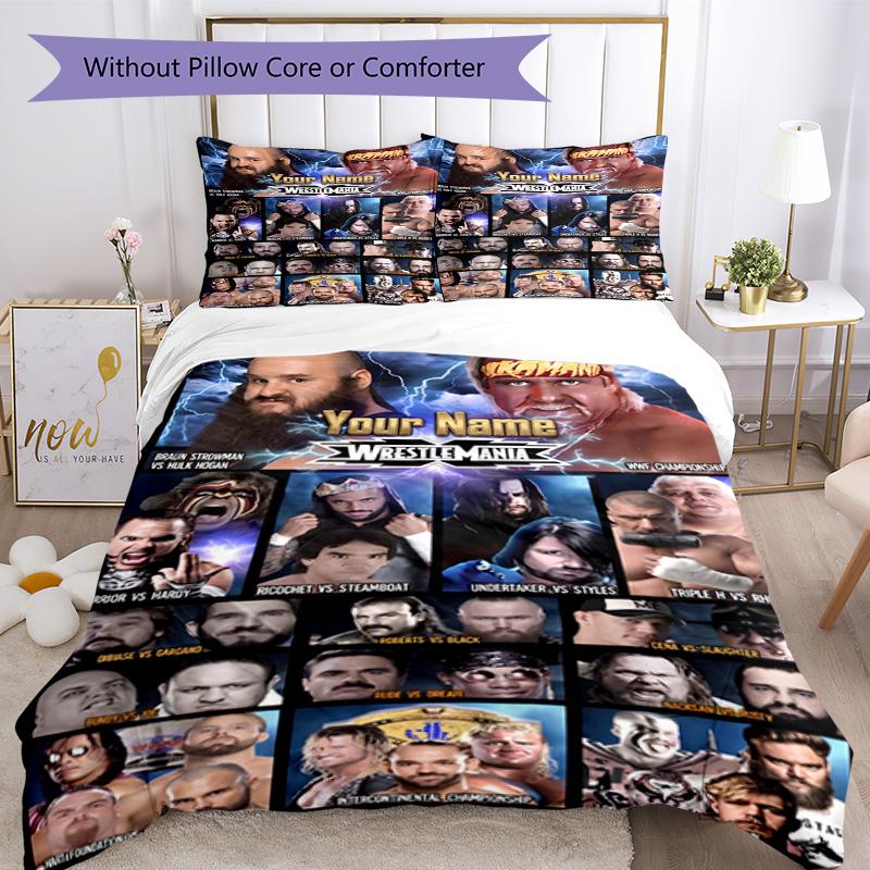 Wrestlemania Zestaw poszewek na kołdrę z możliwością personalizacji imienia Idealny do pokoju do nauki Odporny na zagniecenia Dekoracja sypialni Najlepszy na Boże Narodzenie