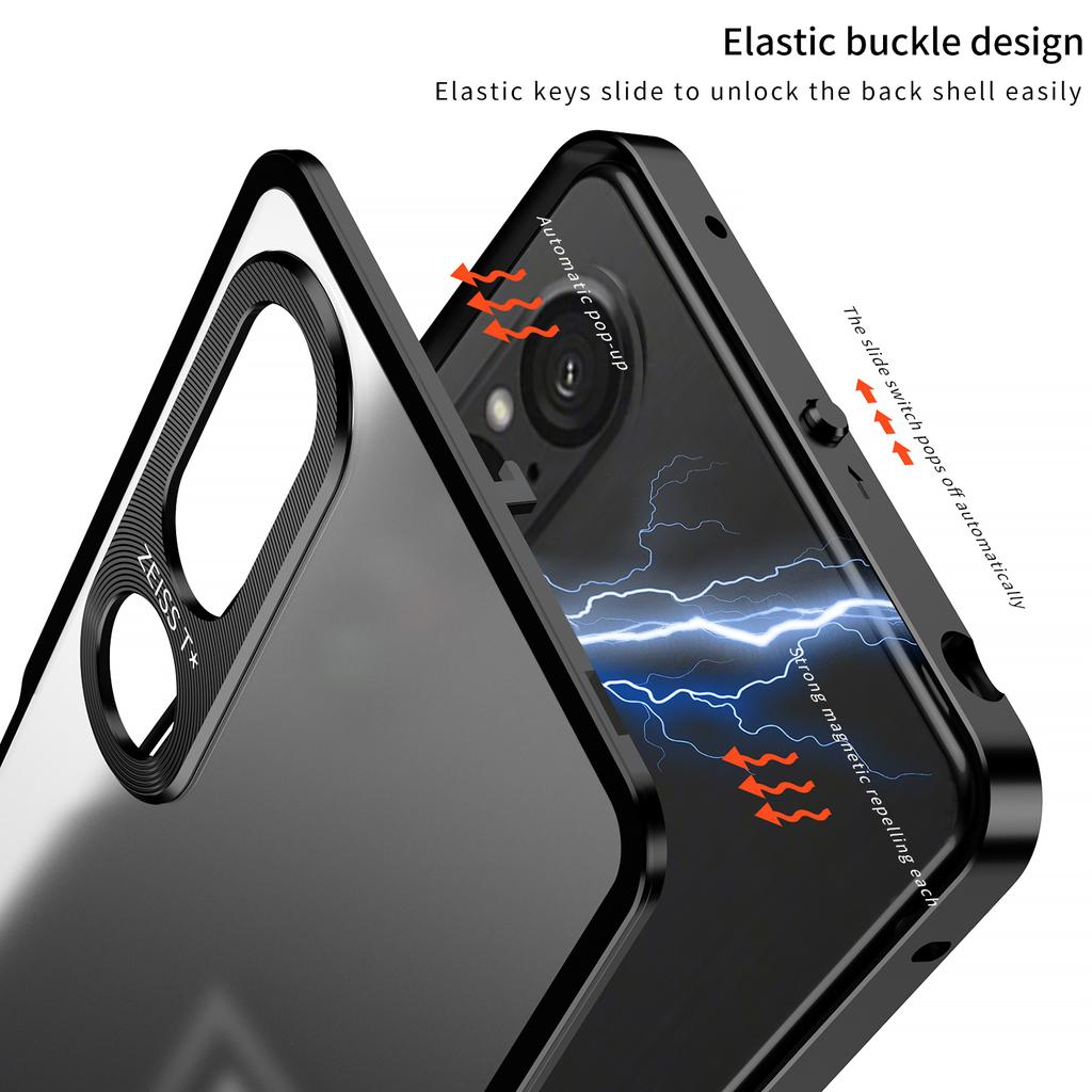 For Sony Xperia 1 V Matte Case Aluminium Alloy+PC Phone Cover with Pop-Up Snap Lock