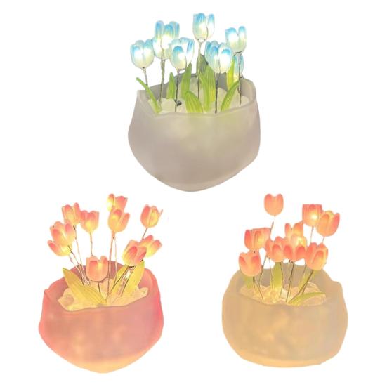Tulip Night Light Material Pack Handmade Desk Lamp Kit with Warm Light Flower Petal Light String Decoration Romantic Atmosphere Light for Bedroom Car
