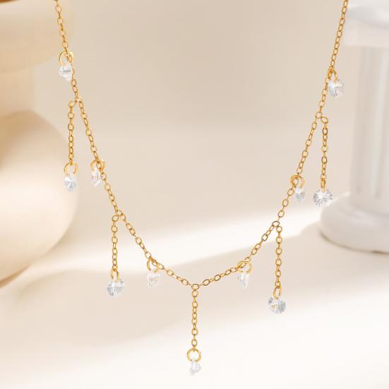 Collier à pampilles superposé avec Zircon Chaîne Argent Doré Pendentif Goutte d'eau Scintillante Bijoux Légers Hypoallergéniques pour Femmes