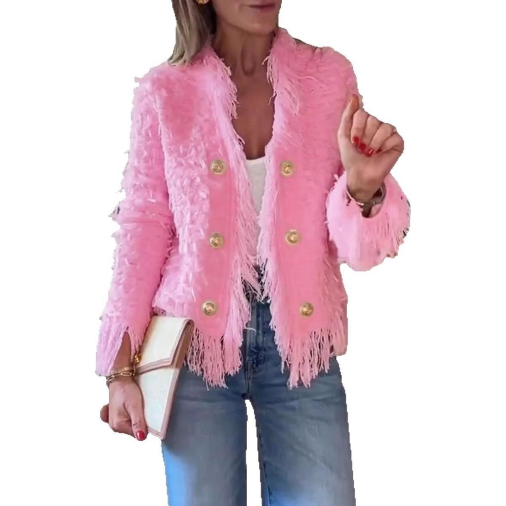 Damen Weiß Fransen Kurz Cropped Kunstpelzjacke