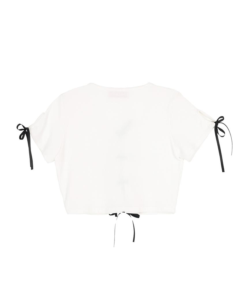 High School Disco Ribbon Point Crop Cardigan White