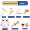 Orff Percussion Set: Claves, Castanets, Sand Shakers, Egg Shakers, Wrist Bells, Tambourine, Triangle, and Wood Block.