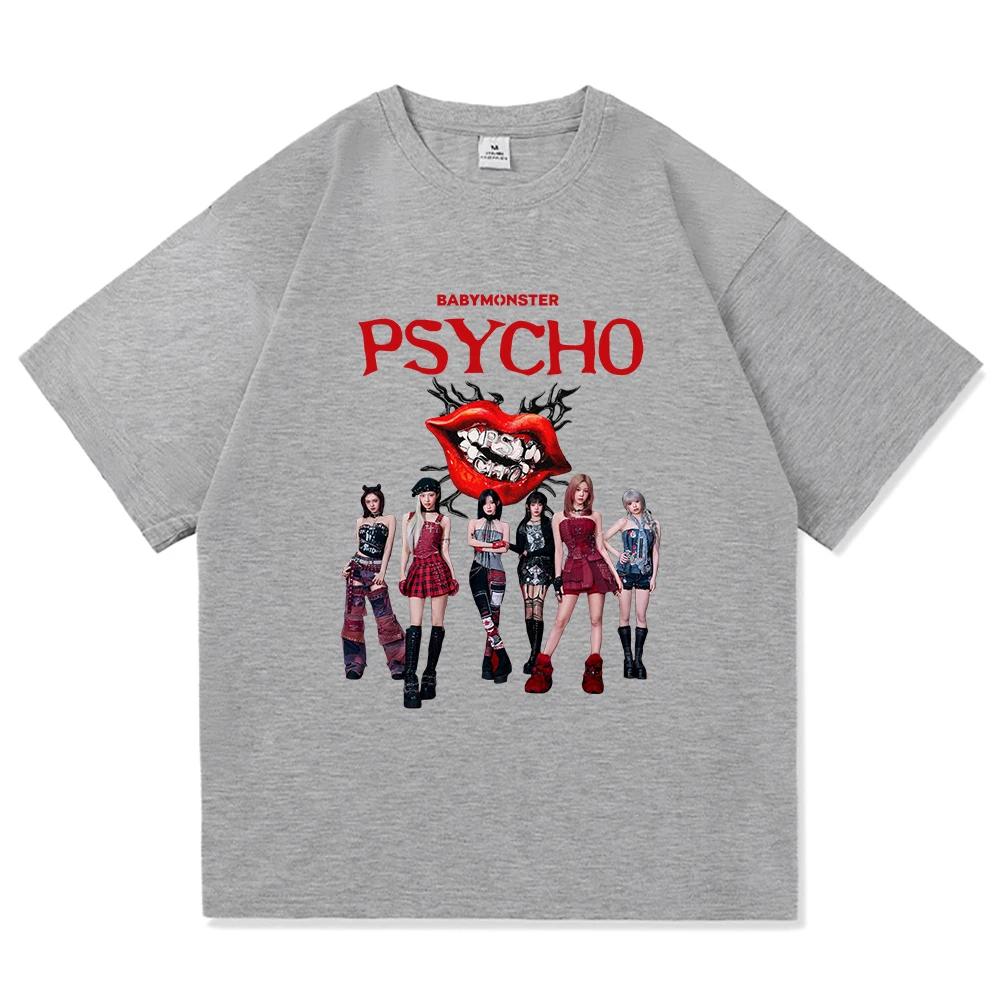 Baby Monster We Go Up T Shirt New Song Psycho Fashion Retro Men_women Clothing Vintage Harajuku High Quality Pure Cotton Tshirts