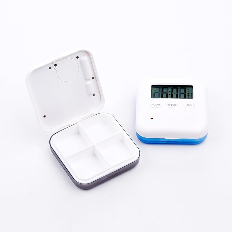 Pill Organizer,Portable Box Daily Organizer Box with Alarm Reminders-4 Compartment Pill Container Case (Blue)