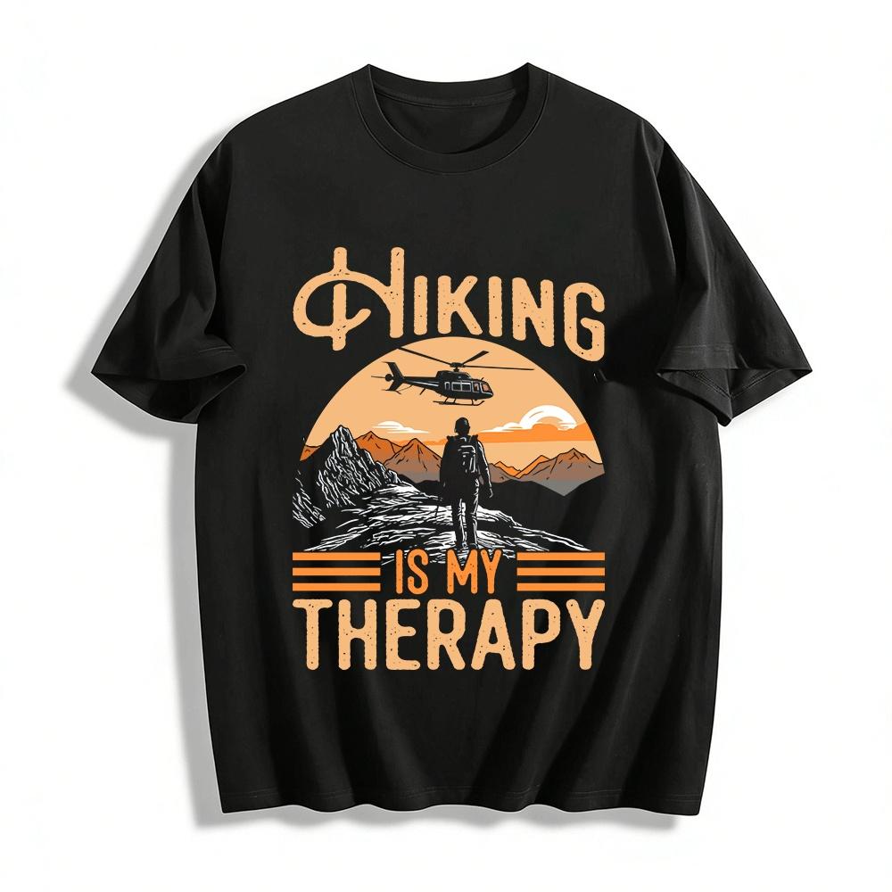 

Hiking Is My Therapy Mountain Helicopter Graphic Outdoor Tee Pure cotton T-shirt XXS
