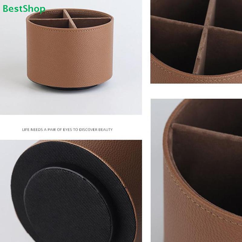 Minimalist Faux Leather Makeup Caddy – Rotating 5-Slot Organizer for Cosmetics & Beauty Tools