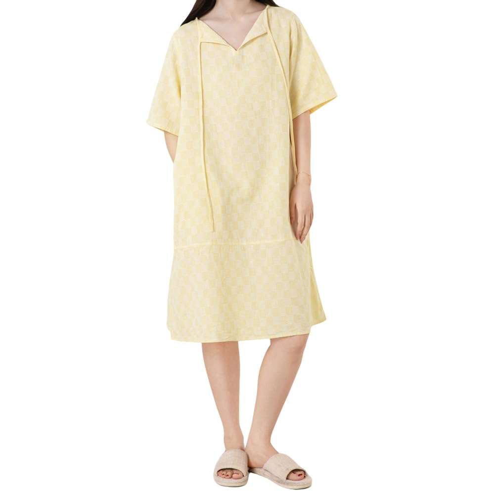 

Yes Family Cotton Double Gauze Pajama Check Size Yellow Women s 100% Dress, Knee-Length, Flattering, Stylish, Pattern, XL,