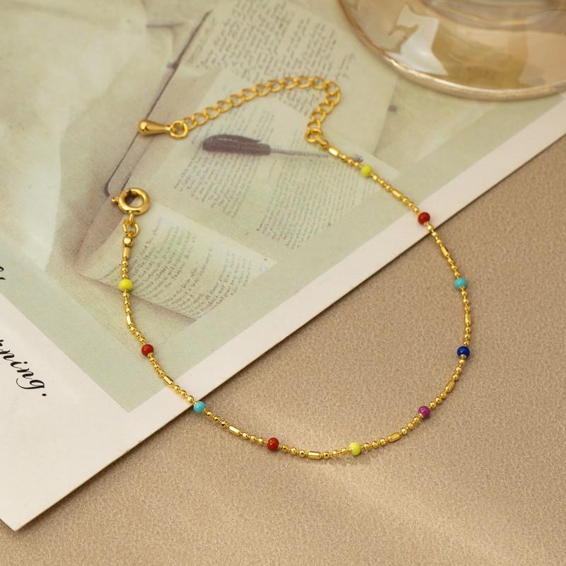 Elegant Minimalist Copper Chain Necklace With Colorful Enamel Beads Women Delicate Clavicle Length Pendant Jewelry Colorful Bracelet
