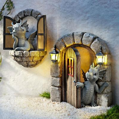 Sculpture de dinosaure grimpant aux fenêtres, paysage de jardin extérieur, Figurines de porte d'ouverture, décoration en résine, artisanat