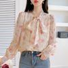 ITISF4 Elegant Floral Print Chiffon Blouse
