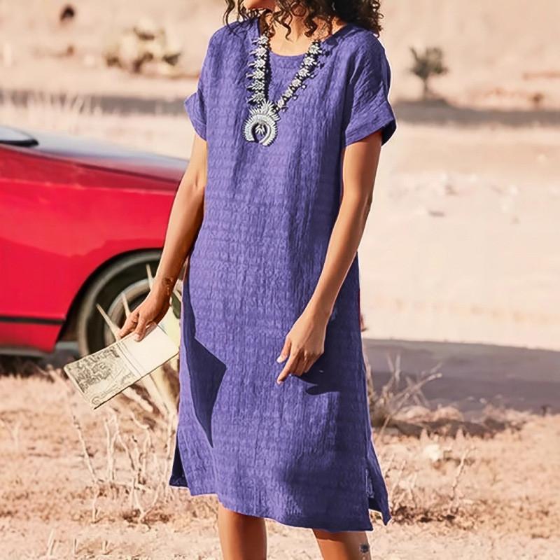Polyester Solid Color Basic Short Sleeve A Line Dress For Office Women