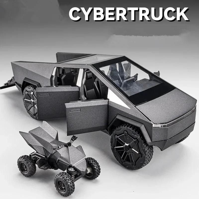 CJEY4 1:24 Tesla Cybertruck Pickup Alloy Car Model Diecasts Metal Toy Off-road Vehicles Car Model Simulation Sound and Light Kids Gift